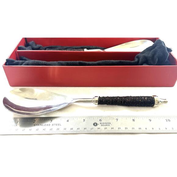 Pottery Barn Bronze Seed Bead Long Serving Spoons Set in Box 10” India - Picture 2 of 5